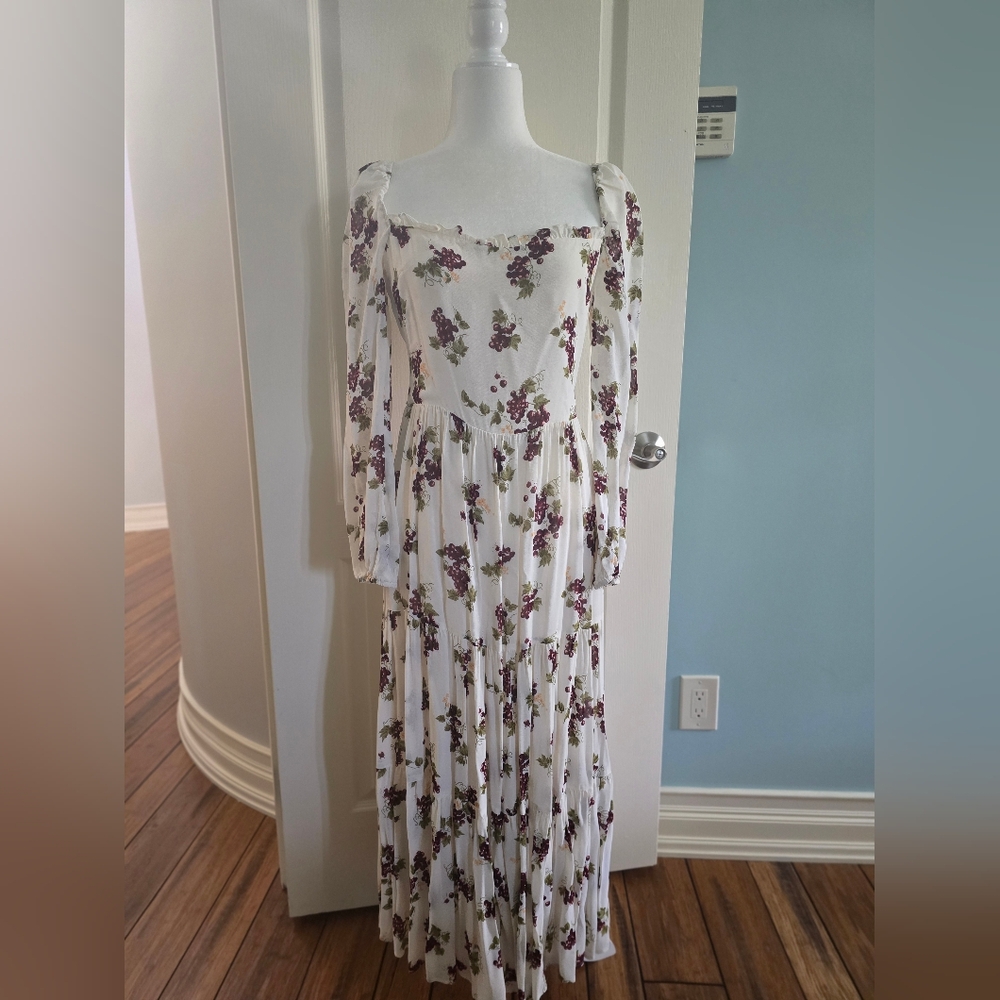 Reformation White and Brown Maxi A-Line Dress